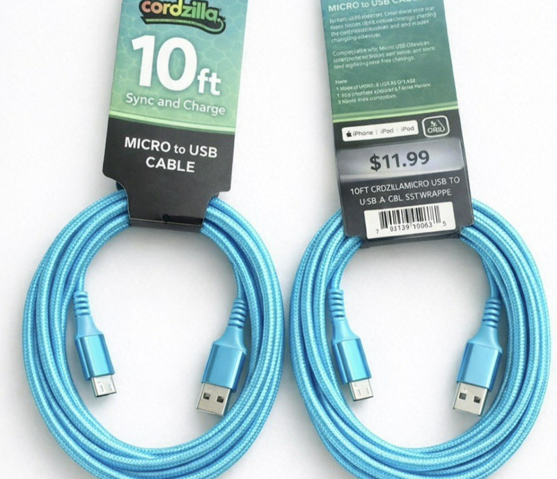 Micro USB to USB-A Heavy Duty Braided Cable – Sync & Charge Aqua 10ft