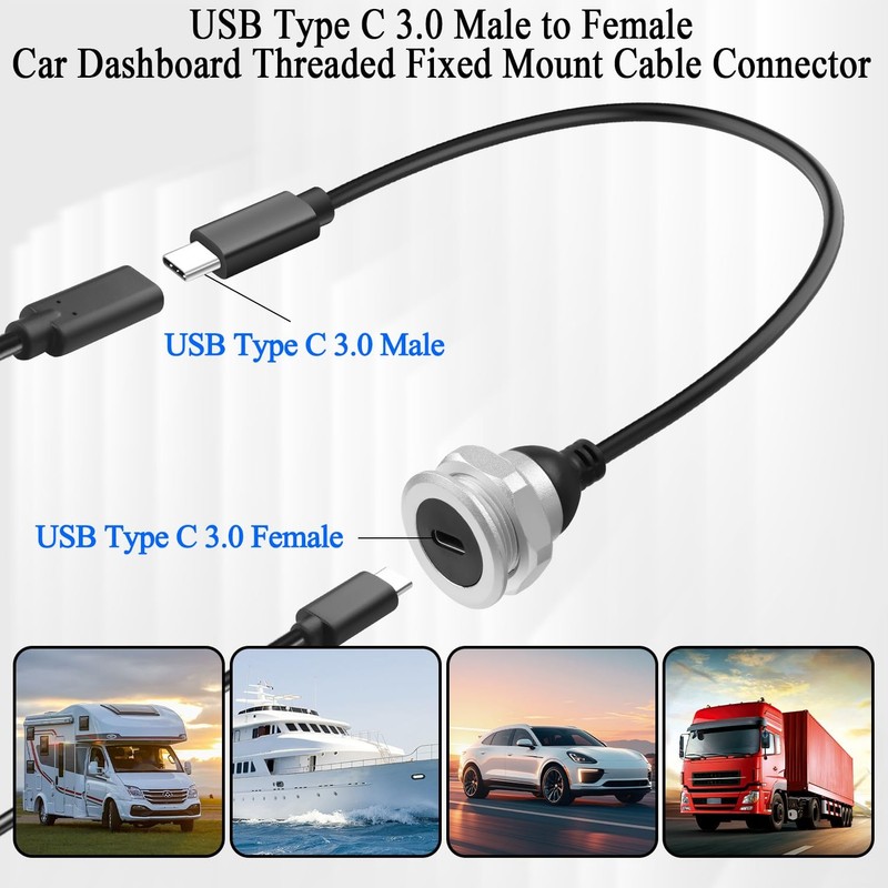 5Gbps USB C Threaded Fixed Mount Data Adapter Short Cable Al Casing PD60W gallery