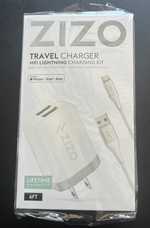 Dual USB Travel Charger 2.1A Quick Charge With 6ft Cable, Zizo (NEW).