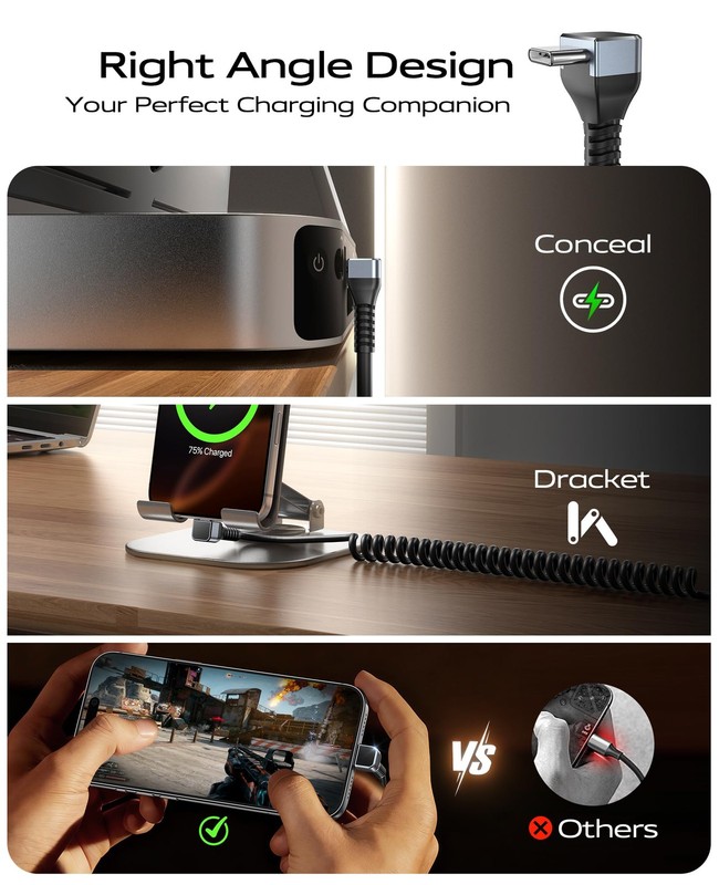 90 Degree Coiled USB C Cable for Car 3FT/6FT, USB C to C Cable Fast Charging,... gallery