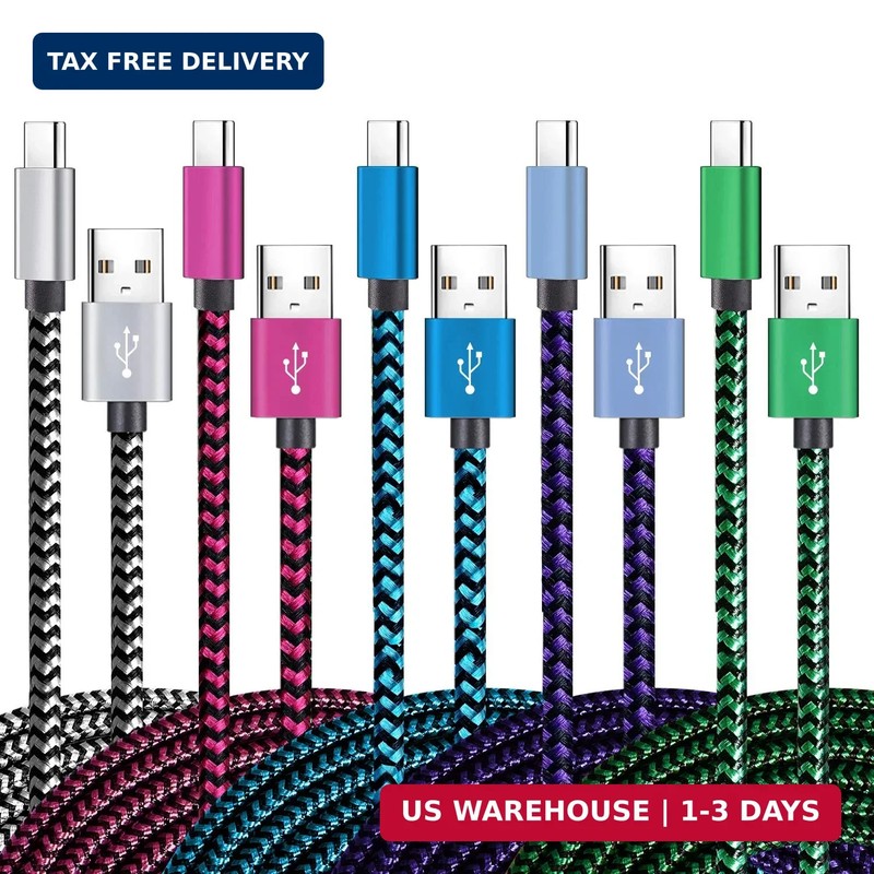 Teeind USB Type C Cable Fast Charging, Tpc001 5 Pack(6Ft 3A) Braided C Charger C