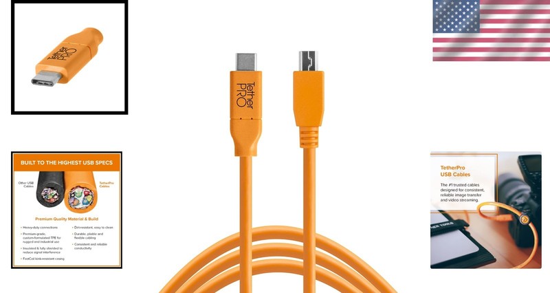 TetherPro USB-C to 2.0 Mini-B Cable, High-Visibility Orange gallery