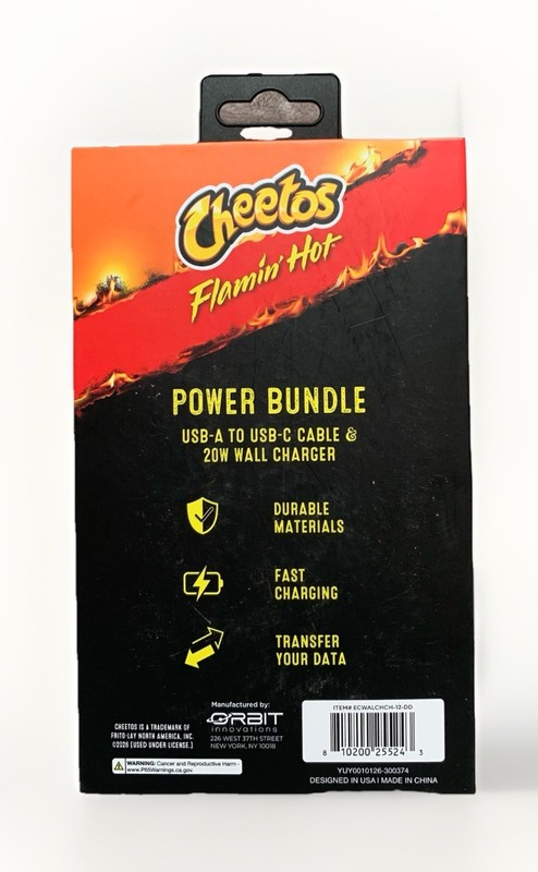 NEW Cheetos Flamin' Hot Power Bundle 4ft USB-A to USB-C Cable & 20W Wall Charger gallery