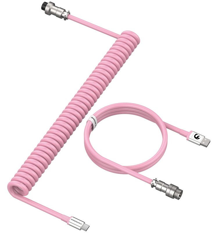 Pink 2.0M/0.66FT USB Type C Dual Sleeve Mechanical Gaming Keyboard Aviator Cord