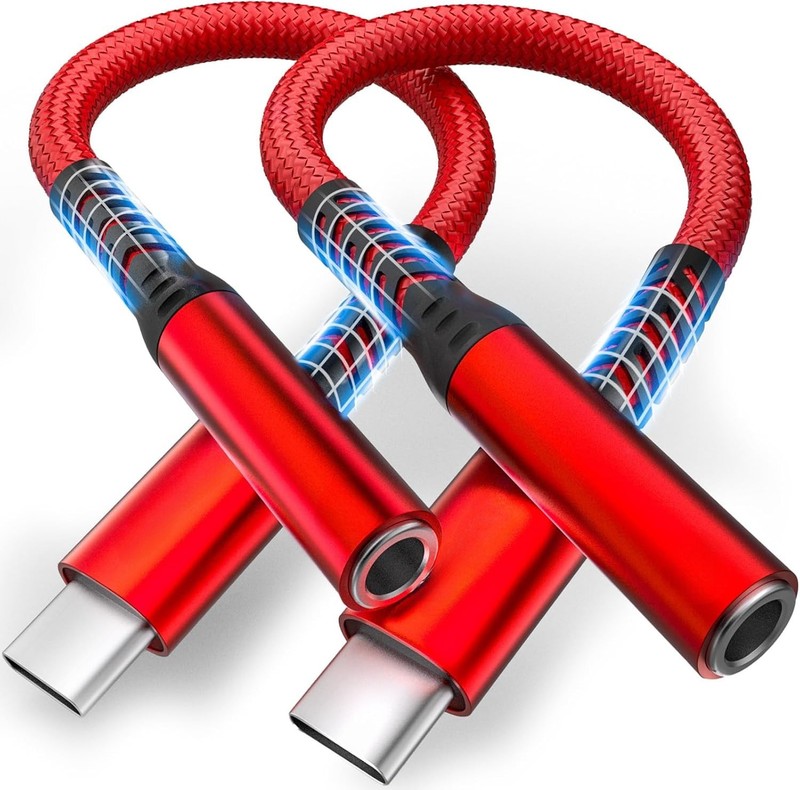 2PCS Adaptador USB C a 3.5mm AUX para iPhone Samsung Galaxy iPad Rojo