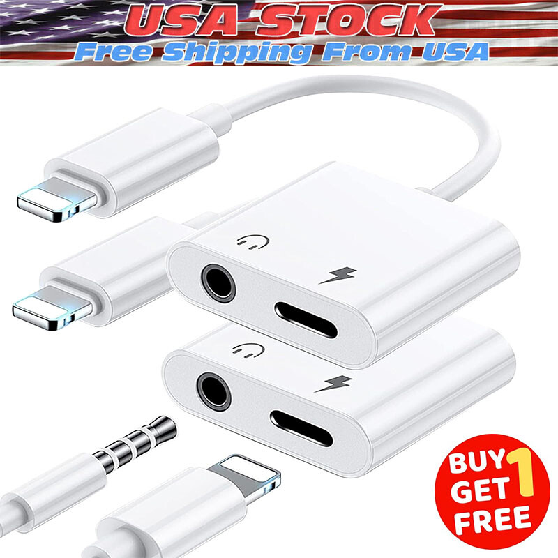 2 Pack [2-in-1] Dual Adapter 3.5mm Headphone & Charger For 11 12 13 14 Pro Max