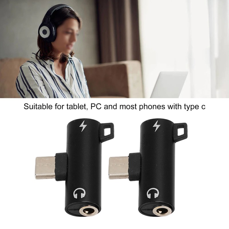 (Black)2Pcs USB C To 3.5mm Adapter 2 In 1 Type C 3.5mm Music Converter While⭐ gallery