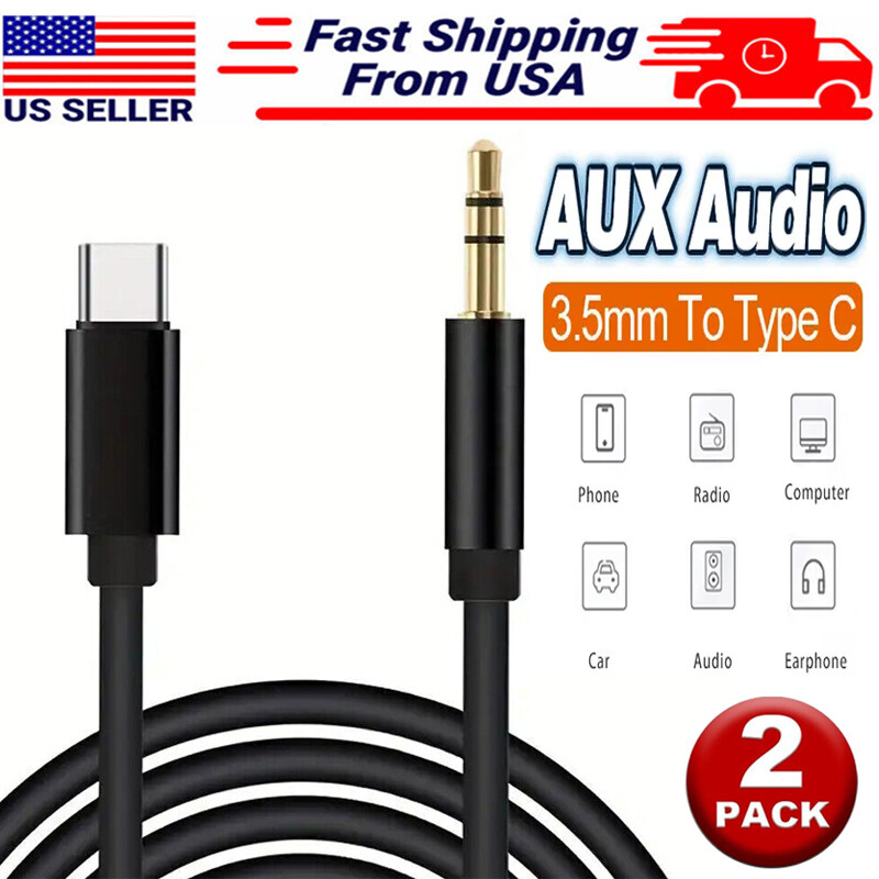 2pcs For iPhone 15/Pro/Max/Plus – USB-C to 3.5mm Aux Cable Audio Cord Car Stereo