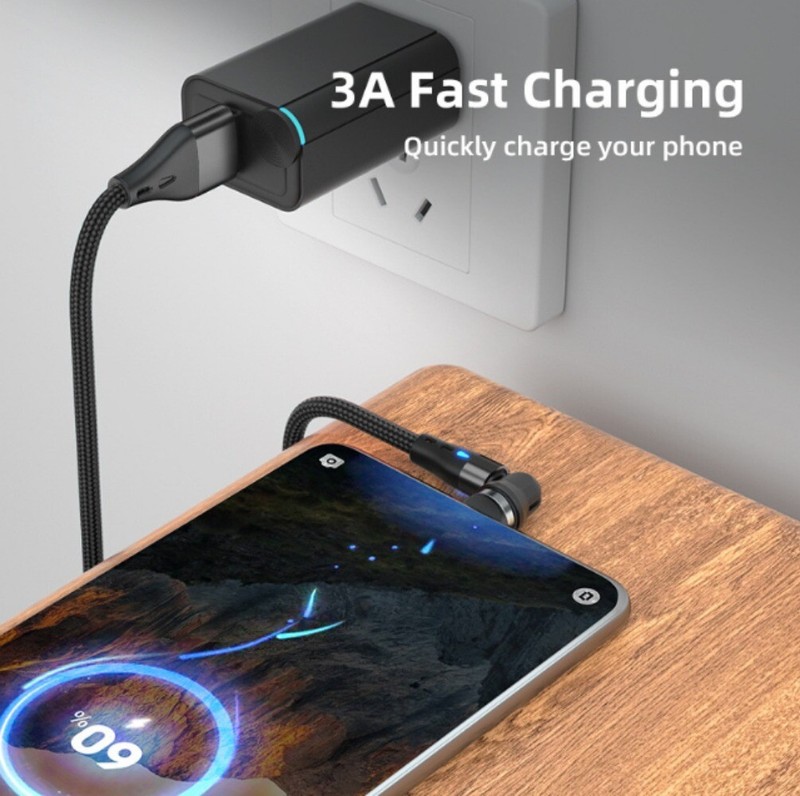 3Pcs Magnetic Phone Charger Cable 540°Rotate USB Adapter For iPhone Type C Micro gallery