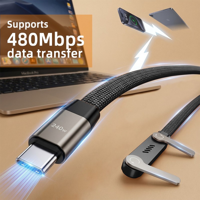 1/2x 2in 1 Invisible Holder Charger Cable 240W Fast Charging Cord w/ Phone Stand gallery