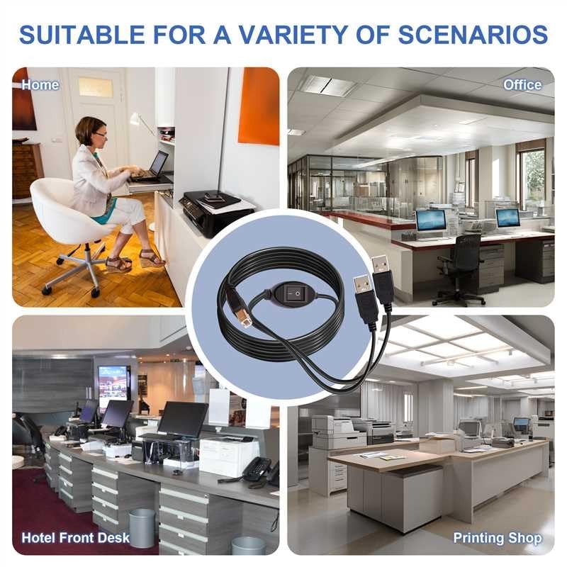 2 in 1 Printer Cable Splitter USB B To Dual A Cord Manual Switch 14.7FT gallery