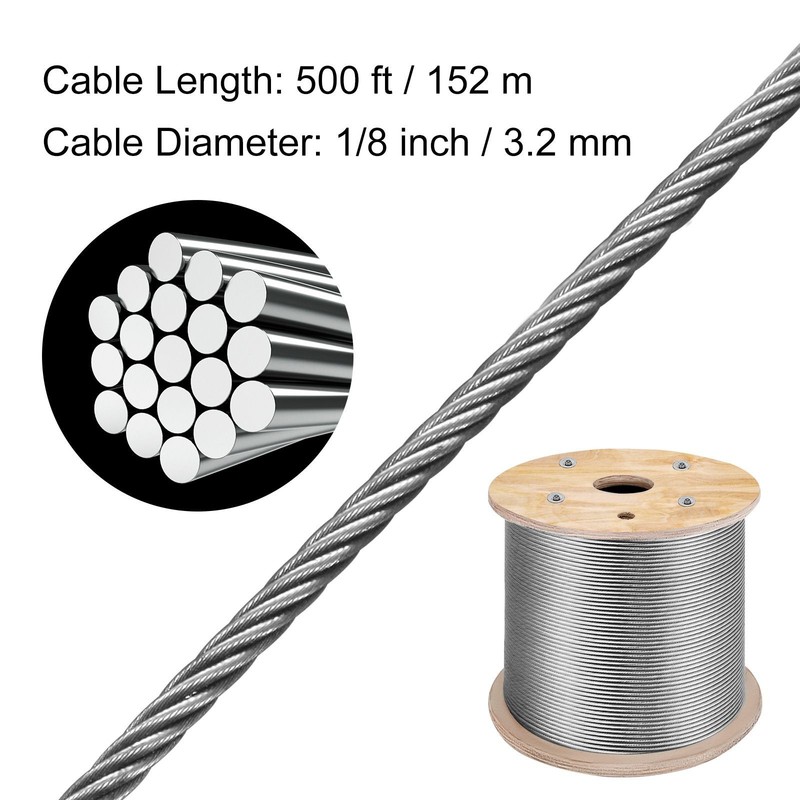 316 Stainless Steel Cable 1/ 8" 1x19 Steel Cable Wire Rope 150M/ 500FT Cable gallery