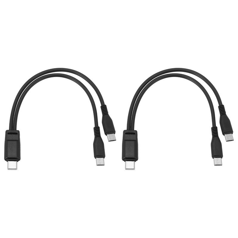 2Pcs Multi USB Type C Male to 2 Dual Micro USB 2 in 1 Splitter 8”, Black