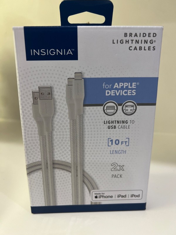 Insignia Braided Lightning to USB Cables for Apple Devices (10ft) 2Pack