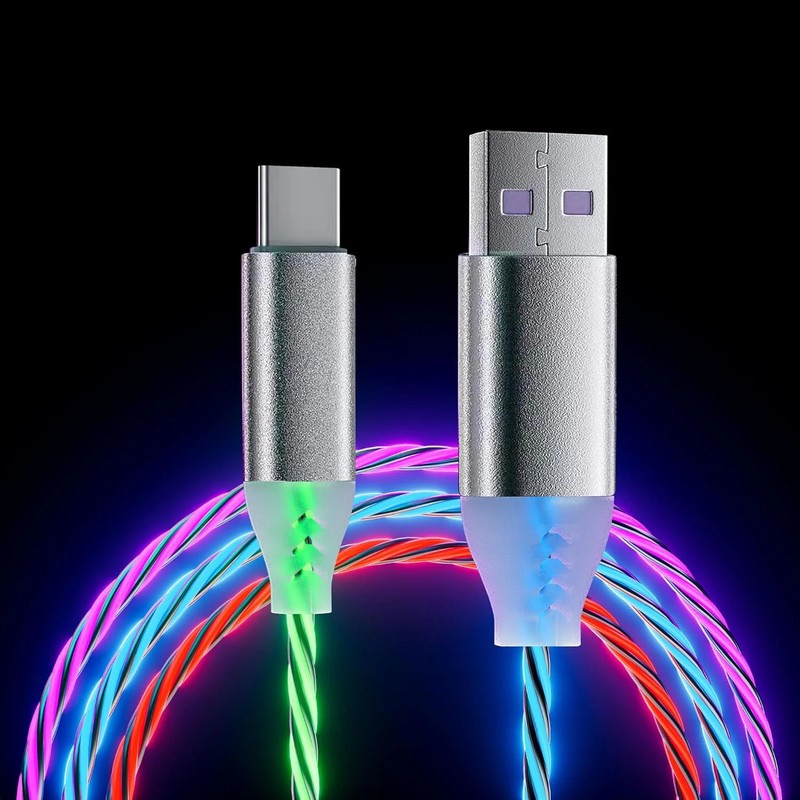 6.6ft/2m USB Cable 3A Type C Led Light Up Charging Cord 7 Colors RGB Gradual Cha