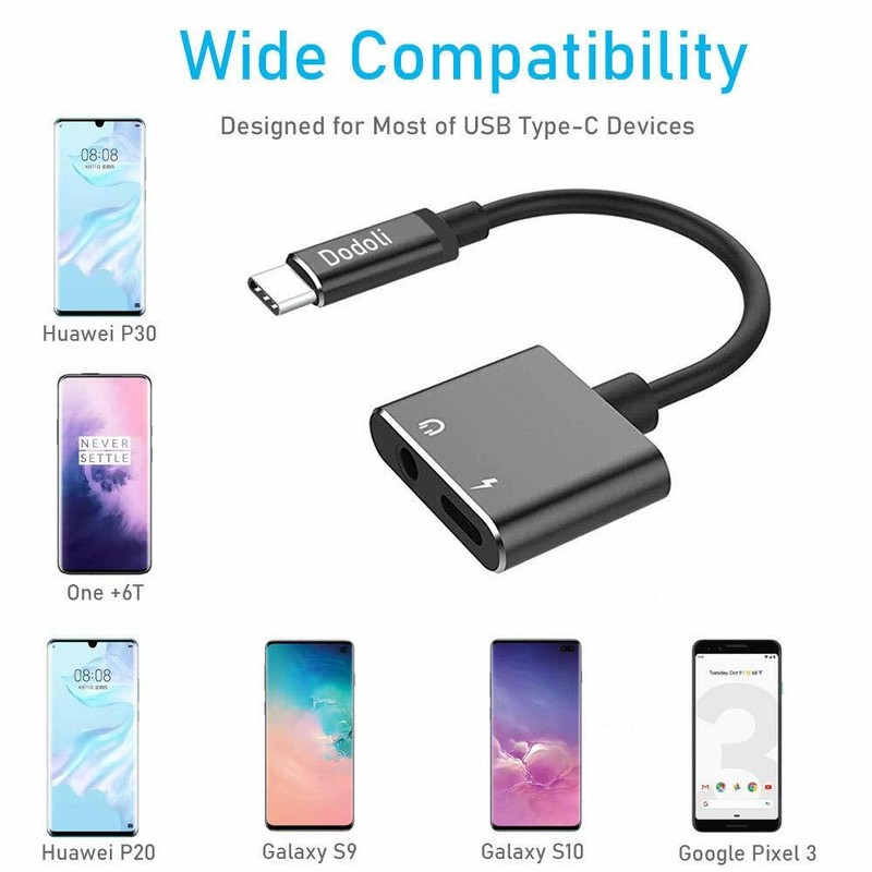 2 in 1 USB Type C to 3.5mm Audio Adapter Fast Charging Converter Dodoli (3 Pack)