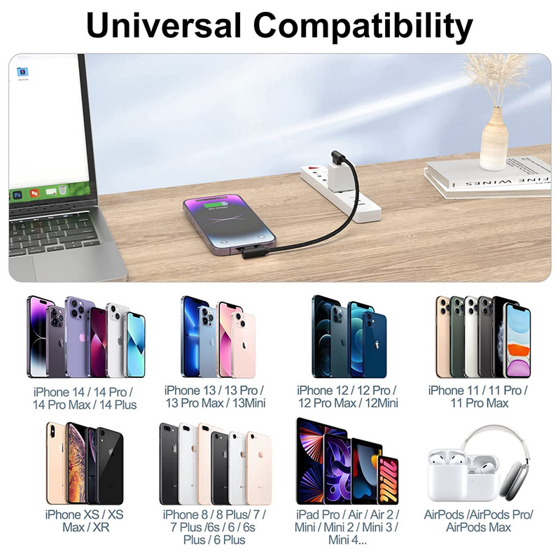 Iphone Charger 1Ft 90 Degree 2 Pack Mfi Certified Elbow Short Lightning Cable gallery