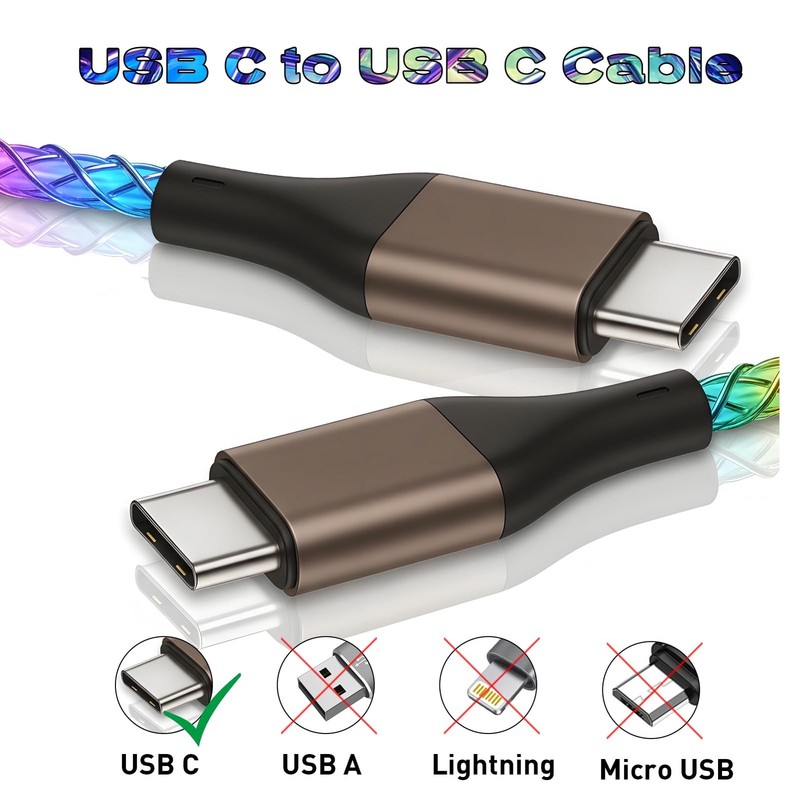 USB to USB Cable, 60W RGB Colorful Gradual Light up Fast Charging Cable for i... gallery