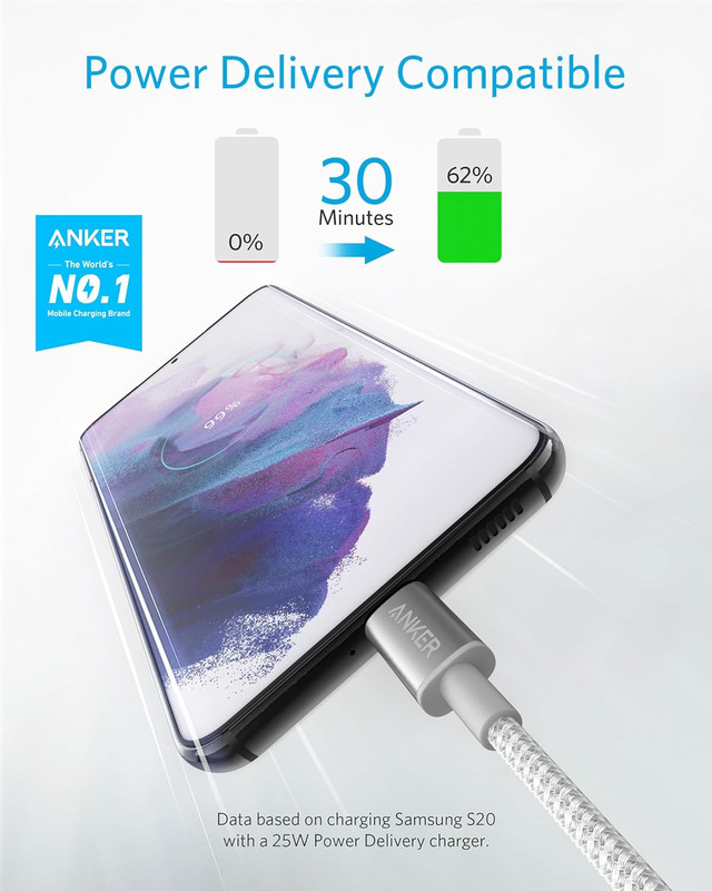 Anker USB C to USB C Cable, Type-C 60W Fast Charging Cable (1FT, 1Pack) for Ipho gallery