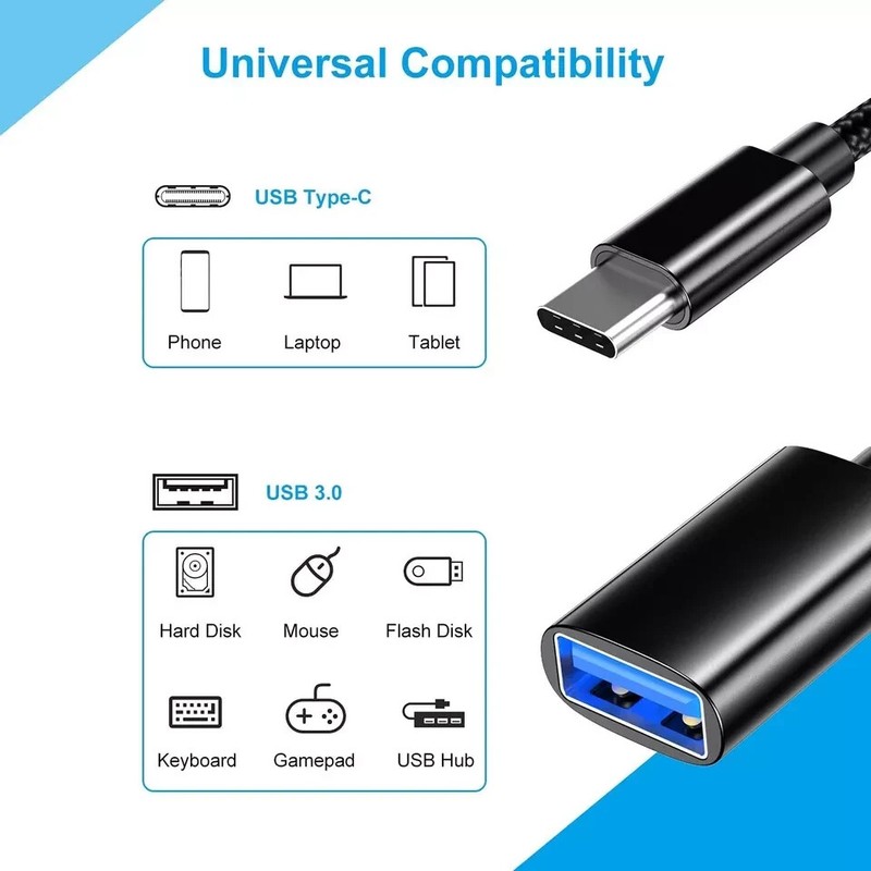 USB Type-C Male To USB 3.0 Type a Female Adapter OTG Converter Cable, 3 Pack gallery