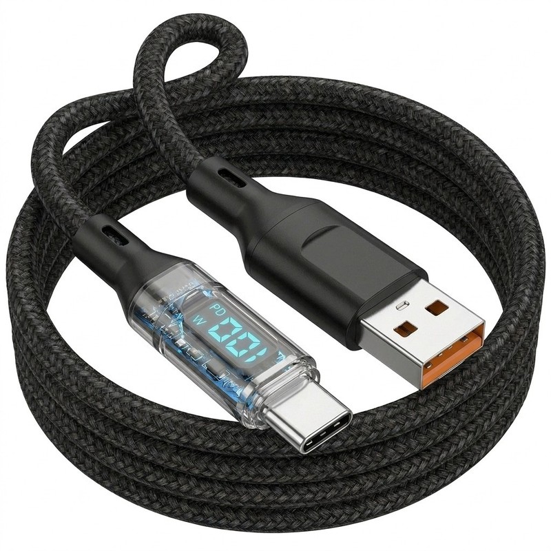This is a 120W super fast charging Type-C cable with an LCD watt display, suited