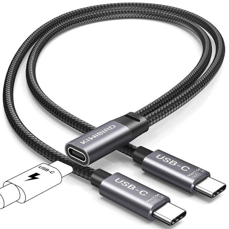 KiwiBird USB C Y Splitter Charging, C Power 10.7 inches, Grey