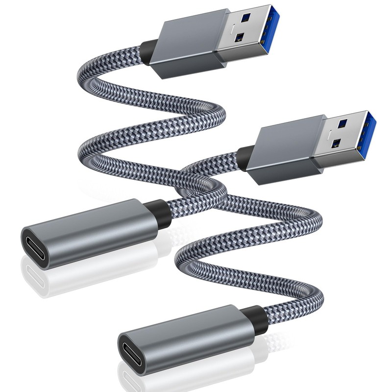 Basesailor USB 3.0 to USBC Adapter 0.75FT 2Pack,Type C Female 0.75FT, Gray
