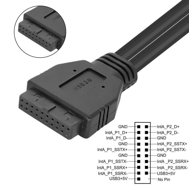 Motherboard USB 3.0 19/20 Pin Header Extension Cable Internal M/F Cord 30cm gallery