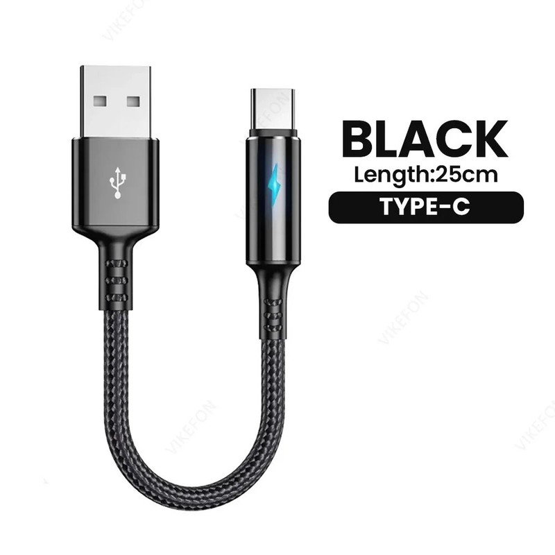 1PCS Micro USB Cable 3A 25cm Short USB Type C Cable Data for iPhone 14 Huawei Xi