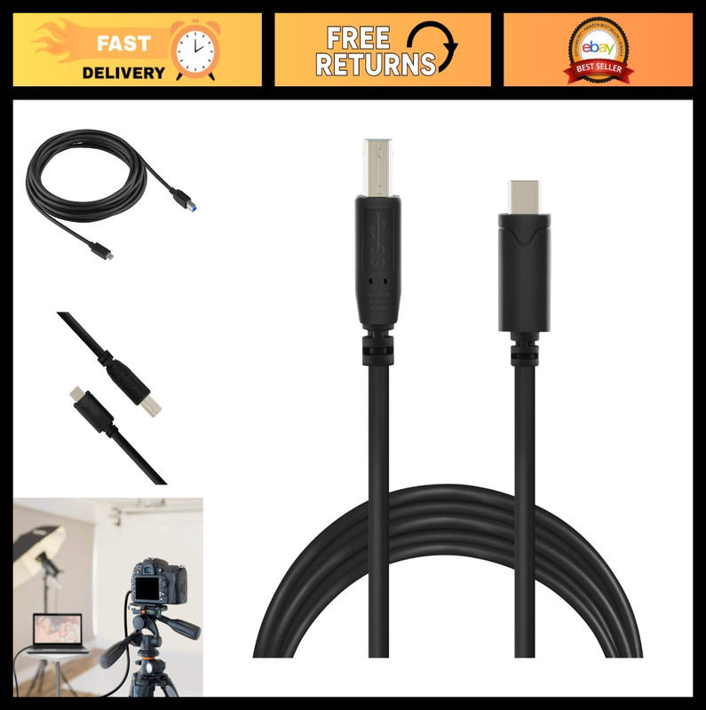 20ft USB Type C to USB B 3.0 Tethering Cable – Compatible with Printers & Laptop
