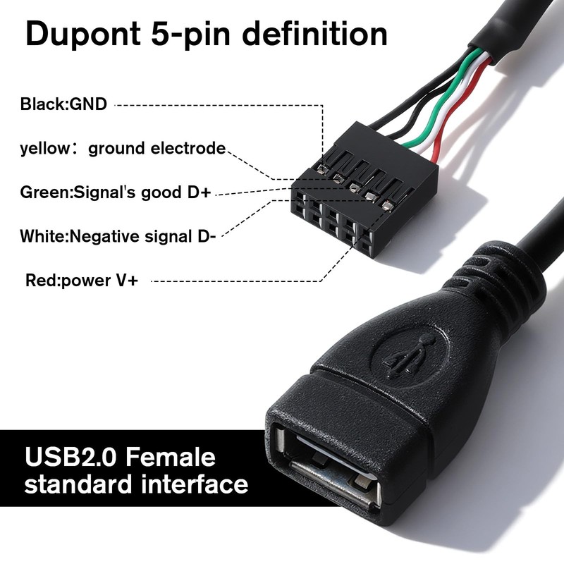 2 Pcs USB Header ToUSB Port USB 2.0 Female Motherboard 9 Pin Cable 3.9 gallery