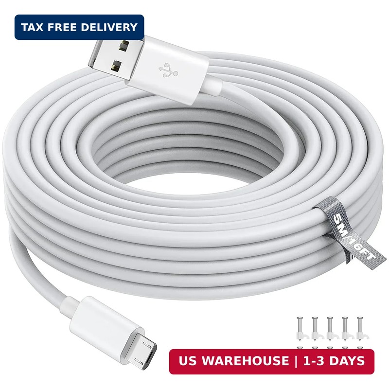 5M/16FT Micro USB Power Extension Cable Compatible with Wyze Cam V3, Wyze Cam Ou