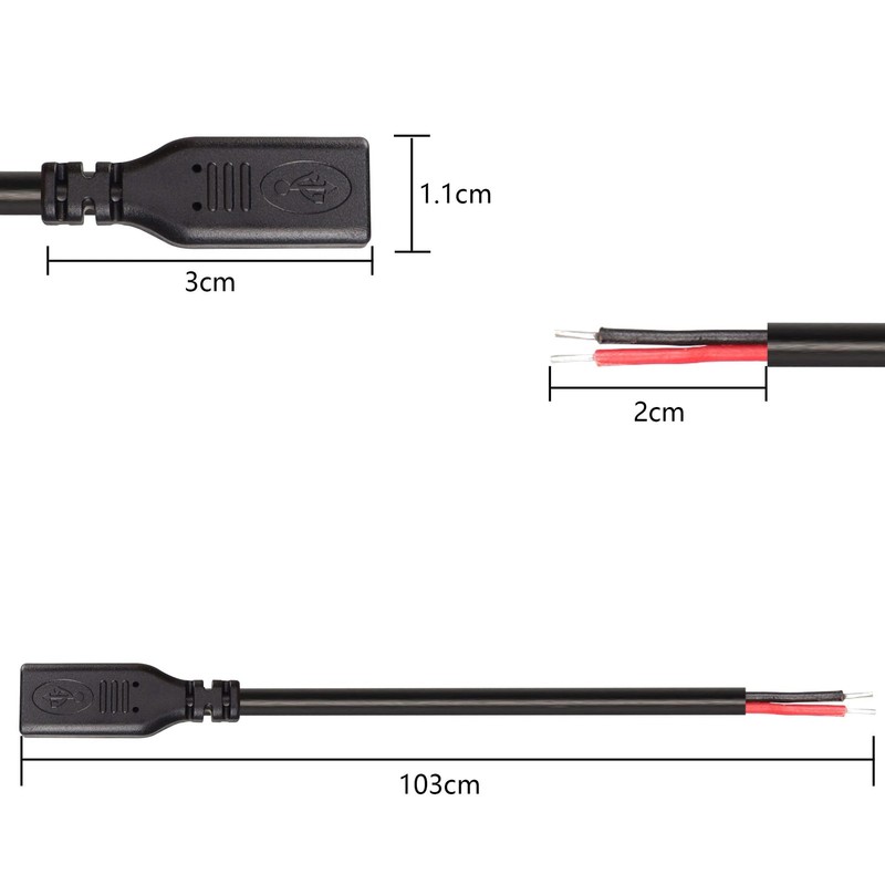 USB TypeC Pigtail Cable Extension Power Cable 22AWG 5V 3A USBC Plug to 2 Pin ... gallery