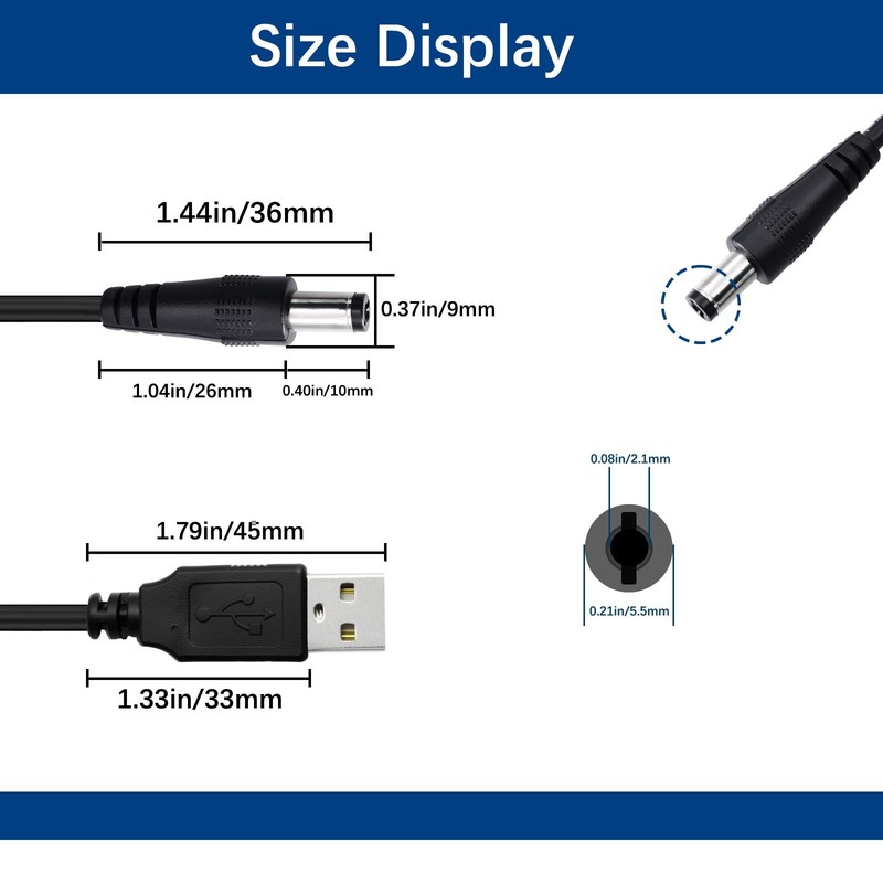 USB to DC 5521 Power Cord 5ft, USB A Male to DC 5.5x2.1mm Male Power Cable Al... gallery