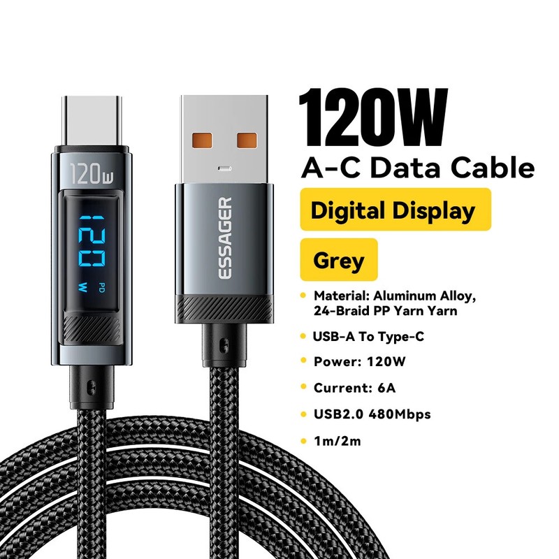 120W 6A USB To Type C Data Cable Fast Charging For Xiaomi Redmi Digital Display