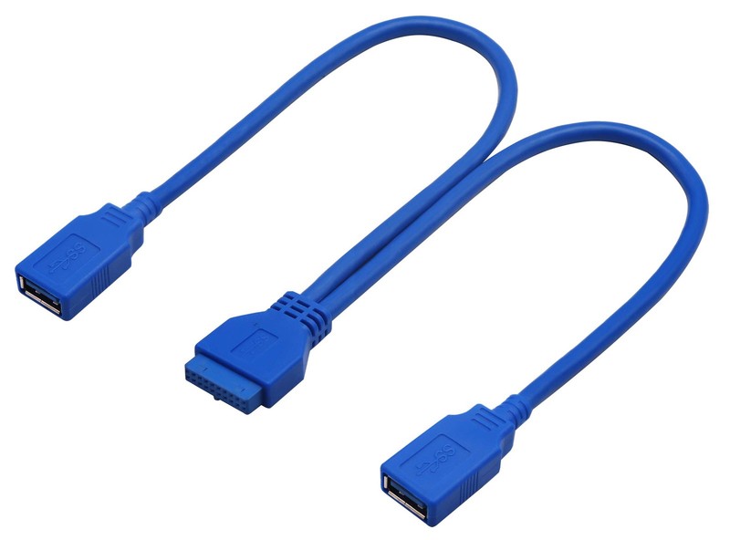 30cm Dual Port USB 3.0 A Female To 20Pin Female Motherboard Y Splitter Cable