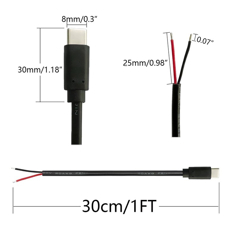 4Pcs USB to 2 Pin Bare Wire Open End Power Cable 1FT, USB Plug 2 Pin Pigtail ... gallery