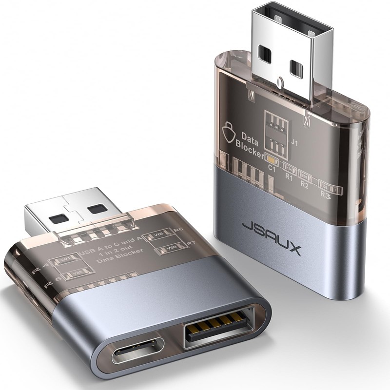 JSAUX USB Data Blocker(2-Pack), Transparent 2-in-1 A 2 Pack(2-in-1), Grey