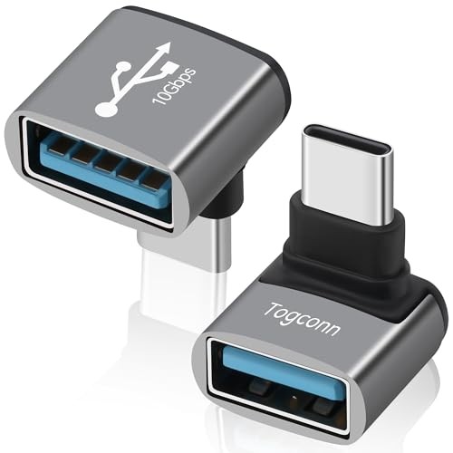 90 Degree USB C to USB Adapter 10Gbps, 2-Pack Right Angle Type-C (Male) to USB-A