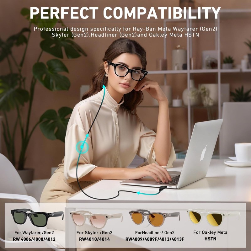 2 in 1 USB-Charging Cable, Suitable for Ray-Ban Meta Wayfarer/Skyler (Second ... gallery