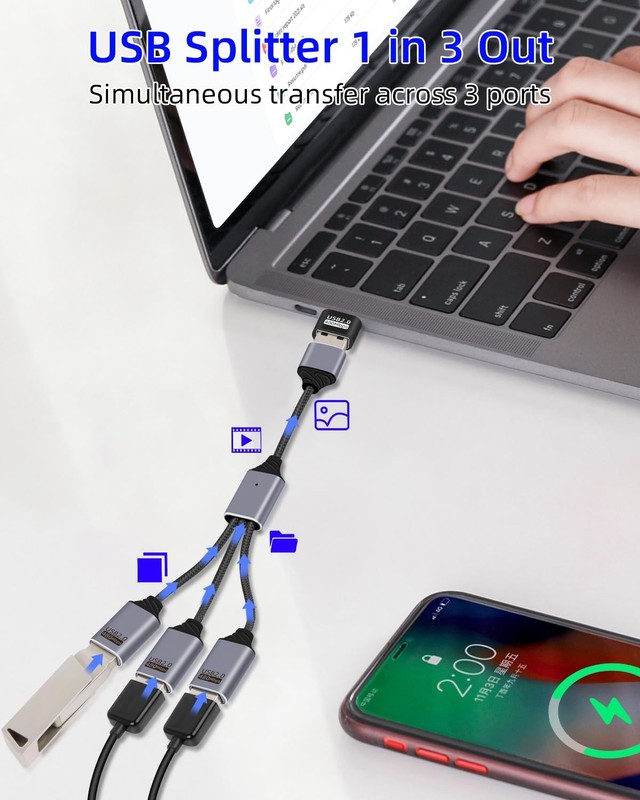 USB Splitter 1 In 3 Out Male To 3USB Female Extension Hub Power Cable 26cm gallery