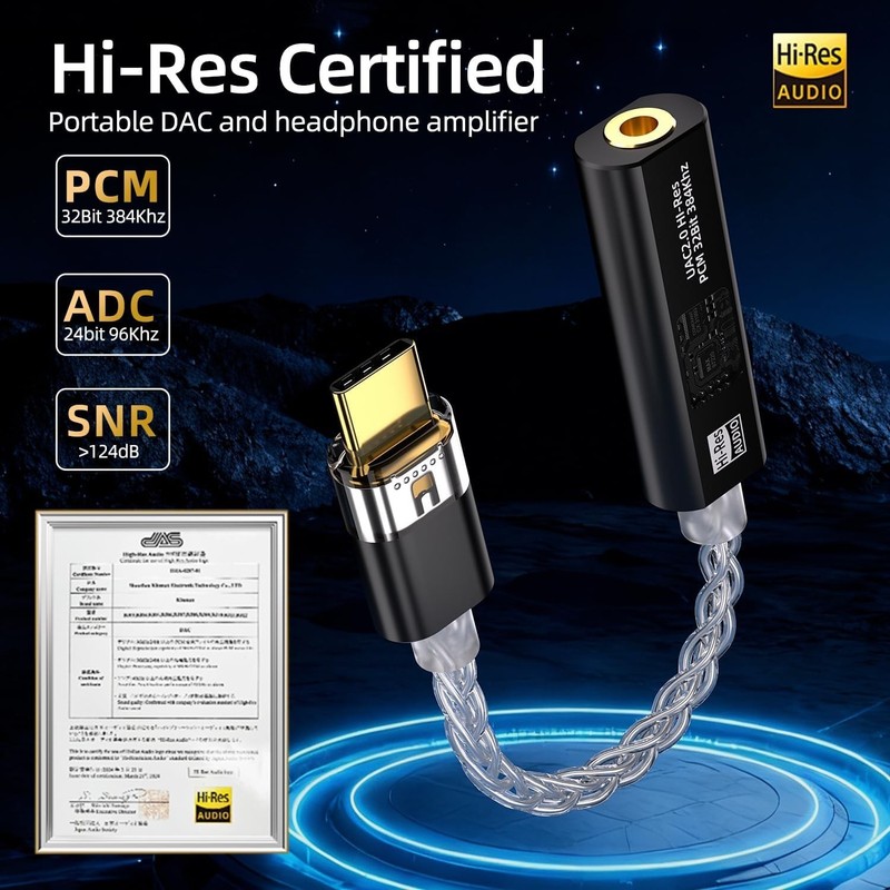 USB C to 3.5mm Hi-Res DAC Adapter - Dual Chip CX31993 for Superior Sound Quality gallery