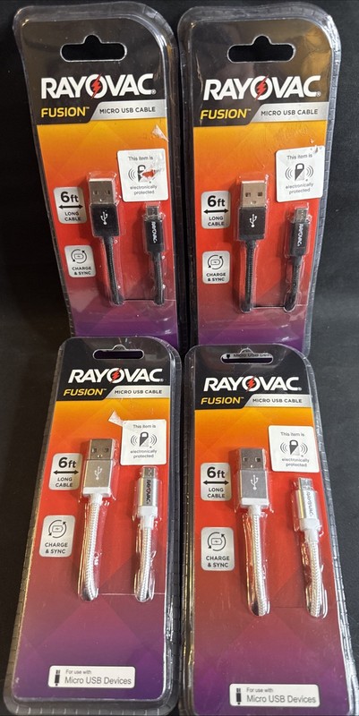 Lot Of 4-Rayovac Fusion-Micro USB – 6ft Long Cables-Charge & Sync