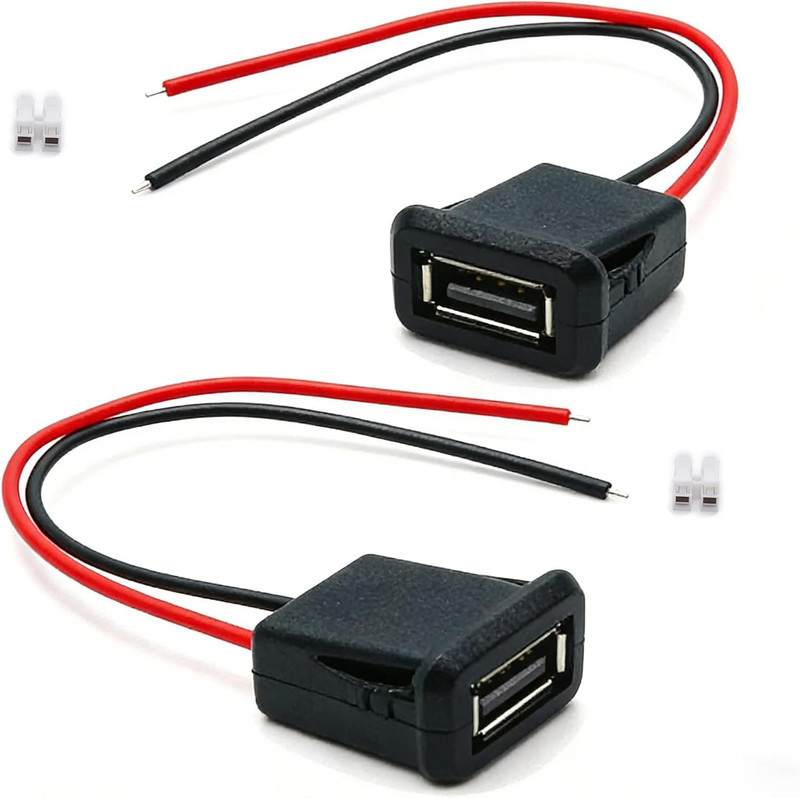 2Pin USB 2.0 Female Power Jack, DC 5V 3A USB Female Pigtail Cable Charging Port