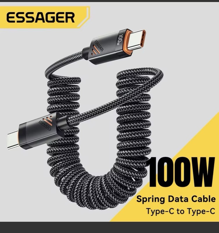 Essager Car Spring Type C Cable For iPhone 15 16 Samsung 100W PD Fast Charging