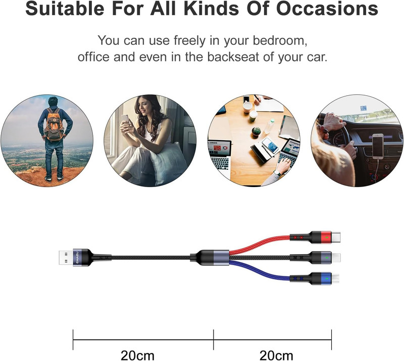 2Pack Multi Charging Cable Nylon Braided Short 1FT 4 in 1 USB Charge Cord with P gallery