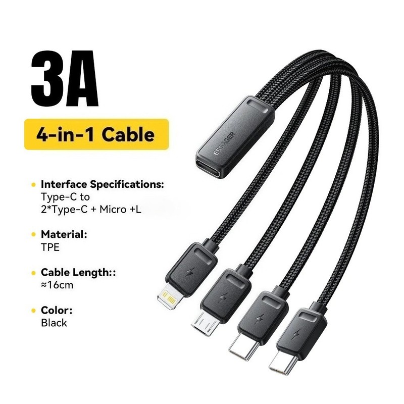 Essager 4-in-1 Fast Charging Cable Travel Type C Female To Multi USB Type C Wire gallery