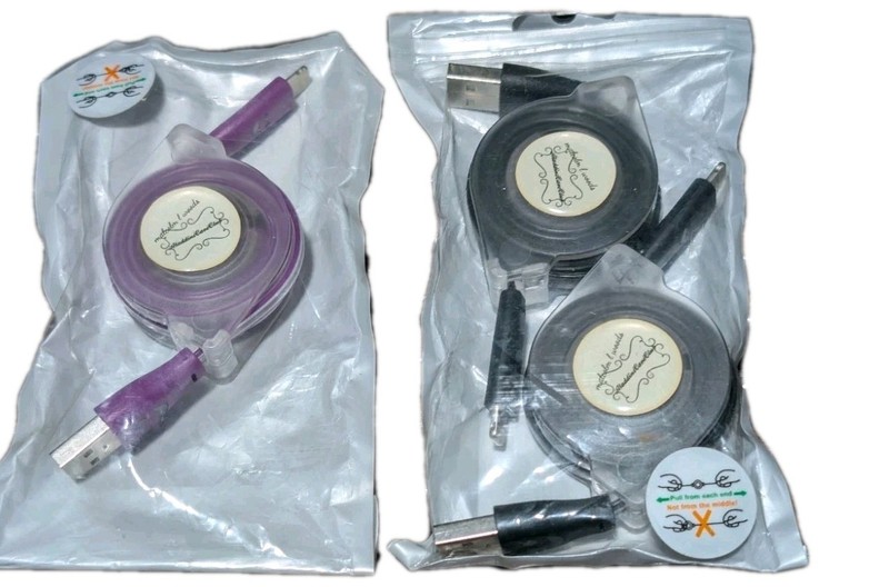 3 Pack Retractable Glow LED USB Sync & Charger Cables For Older Model iPhones