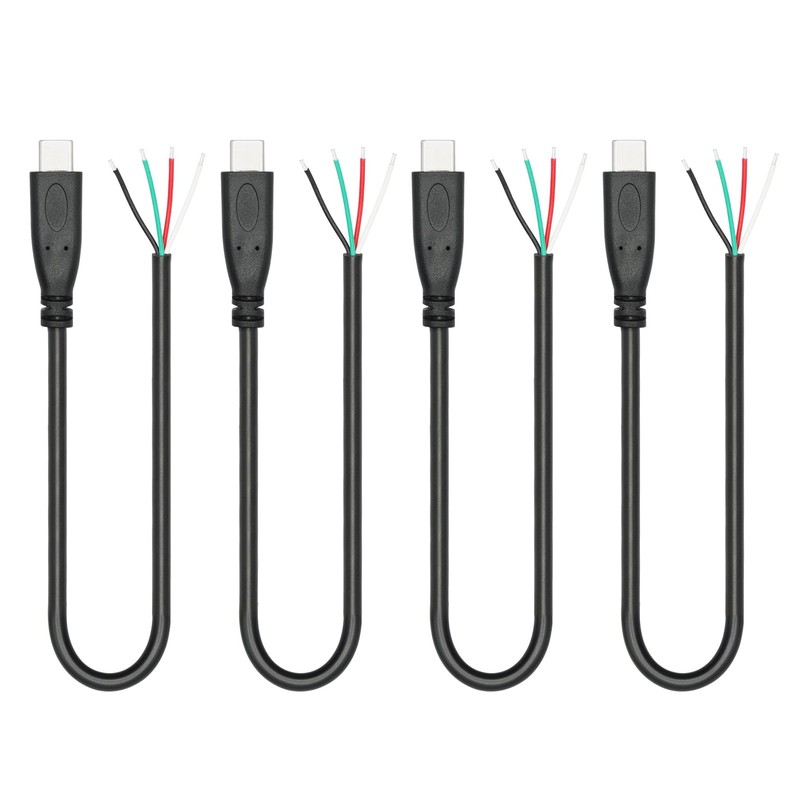 4 PCS 11inch USB C to 4 Pin Bare Wire, 22AWG, 5V/3A, Pigtail Power Data, DIY