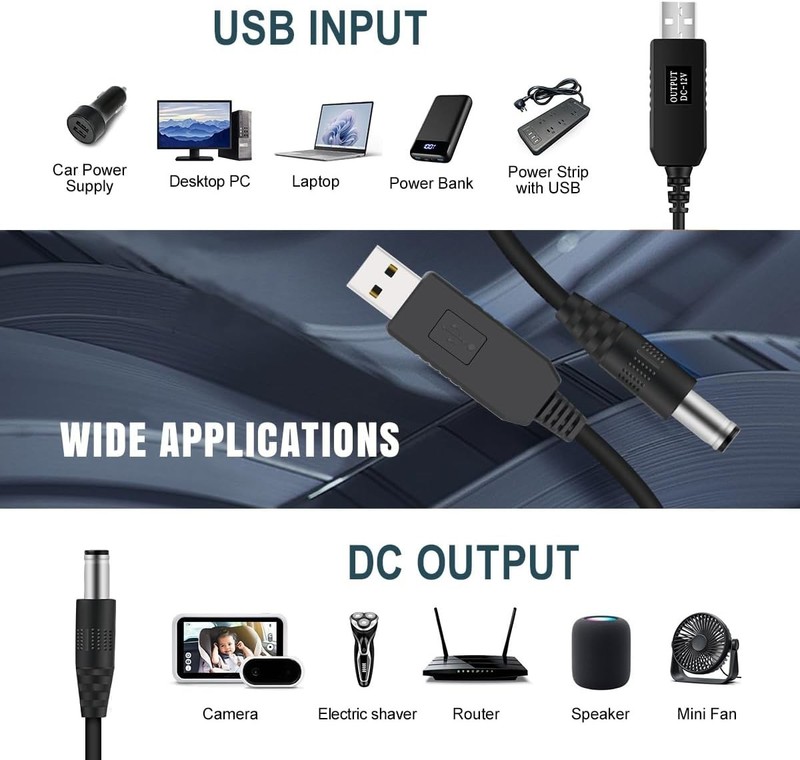 12V USB Power Adapter , 2 Packs 5V to DC 12V VoltageBoost Cable for Powering Das gallery